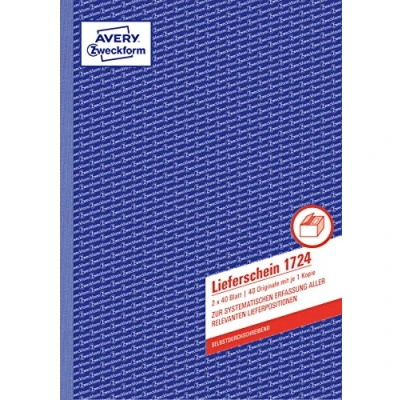 Image of Avery Zweckform 1724 Delivery Note Book A4 2 x 40 Pages (German Text)
