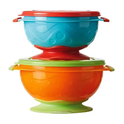Image of Nuby Stackable Suction Bowls Air Tight Seal Lid Base Easy to Hold Dishwasher Safe (Pack of 2)