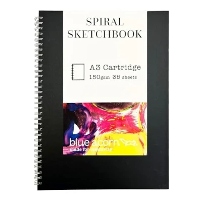 Image of BLUE ACORN A3 Portrait Spiral Bound Sketchbook 35 Sheets 150gsm Multipurpose Cartridge Paper Ideal for Light Washes of Paint, Pencils &amp; Sketching