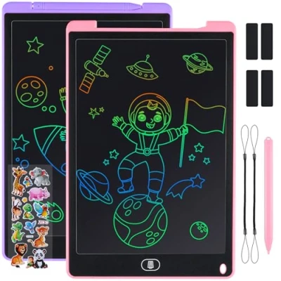 Image of Duemste 2 Pack LCD Writing Tablet 12 inch,LCD for Kids with Lockable Erase Button,Screen Doodle Pad Drawing Board Learning Educational Toy 3 4 5 6 Year Old Boys Girls,Pink+Purple