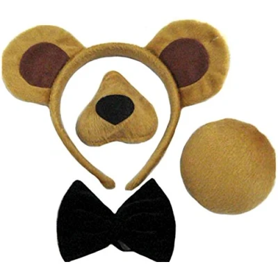 Image of Bristol Novelty DS146 Pack of 1 Child Bear Ears, Nose, Tail and Bow Tie Costume Set, Unisex, Brown, One Size