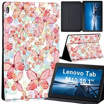 Image of Design Case for Lenovo Tab M10 TB X605F/ X605L/ X505F/ X505L Leather Tri Fold Stand Cover 10.1 Inch Tablet (pink butterfly)