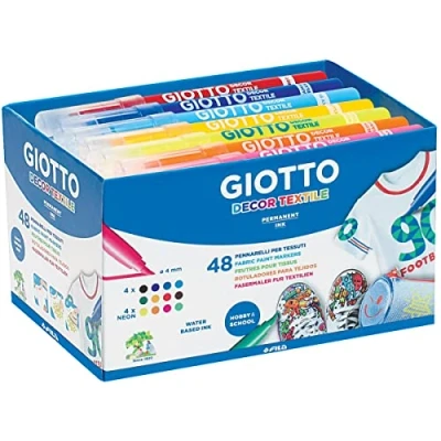 Image of GIOTTO Decor Textile Fabric Paint Markers, Schoolpack, 48 x Assorted Colours, Ideal for Children, Parties and Schools