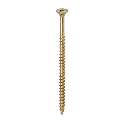 Image of TIMCO Solo Chipboard &amp; Woodscrews Gold 5.0 x 90 Box of 100 A Single Thread woodscrew mainly Used in Various Types Timber and Man Made Boards or into Masonry with The use Plastic Plug