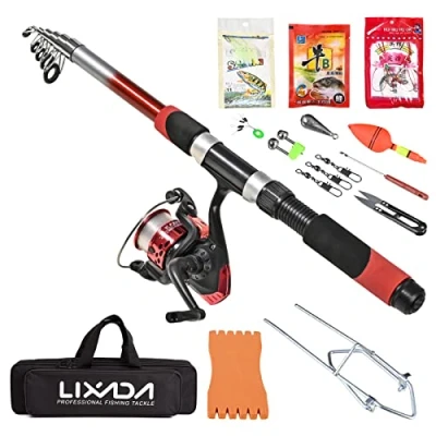 Image of Lixada Fishing Rod Set, Telescopic Spinning and Reel Combo Set with Sea Saltwater Freshwater Kit