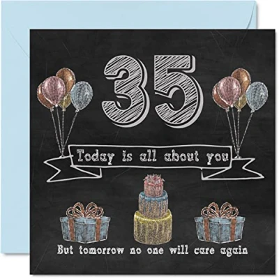 Image of Funny 35th Birthday Cards for Men Woman Chalk Blackboard Happy Card Auntie Mum Dad Daughter Son Sister Uncle Brother Cousin, 145mm x Humour Banter Greeting