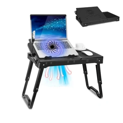Image of GPCT Laptop Table for Bed, Bed Trays Eating and Laptops with Adjustable Stand, Multi Functional Lap Desk Internal Cooling Pad, LED Lamp, 4 Port USB Hub, Mouse Pad