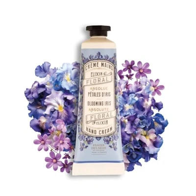 Image of Panier des Sens Blooming Iris Mini Hand Cream for very Dry Hands and Skin Vegan Women Men With Almond &amp; Olive Oil Made in France 96% Natural Ingredients 30ml