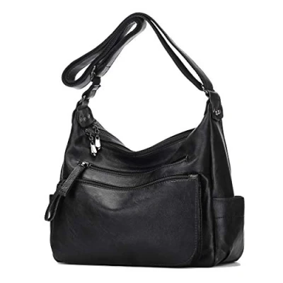 Image of Artwell Fashion Crossbody Bag For Women Shoulder Soft PU Leather Handbags Purses Multi Pocket Hobo Tote (Black)