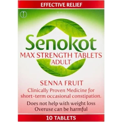 Image of Senokot Max Strength, Senna Fruit, 10 Tablets, Constipation Relief for Adults, Effective Laxative, Stool Softener, Senna, Overnight Relief, Works Naturally, Laxatives, Digestion and Nausea