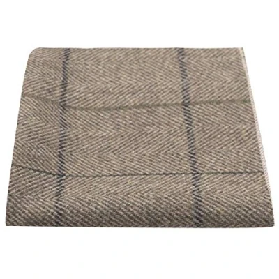 Image of King &amp; Priory Luxury Light Khaki Brown Herringbone Check Pocket Square, Handkerchief, Tweed