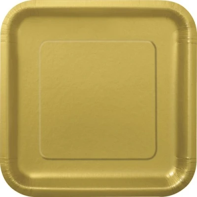 Image of Gold Square Paper Dessert Plates (17cm) 16 Count Elegant &amp; Sturdy Party Tableware for Appetizers, Cakes and More