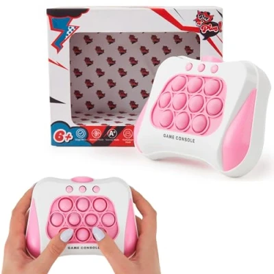 Image of Electronic Pop n Play Puzzle Game Machine Rose Pink Light Up Handheld Toy, Multiple Modes for Ages 6 12 and Bubble Pop.