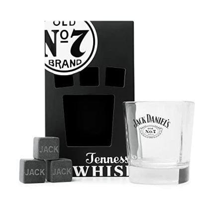 Image of Jack Daniels Whiskey Stones and Glass Gift Set Whisky Gifts for Men, Old Fashioned No. 7 3 x Birthday Dad Him, Fathers Day, Mens