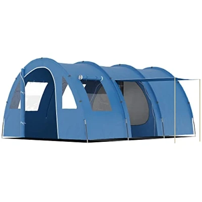 Image of Outsunny 5 6 Man Tunnel Tent, Two Room Camping Tent with Floor, 2 Doors and Carry Bag, 2000mm Water Column for Fishing, Hiking, Sports, Festival