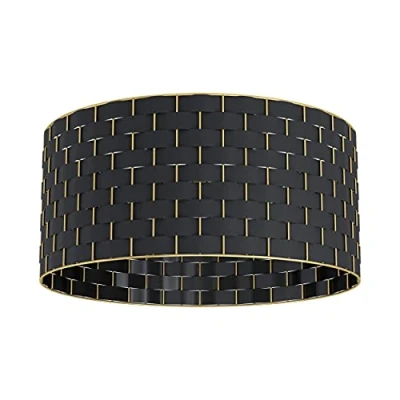 Image of EGLO Flush Ceiling Light Marasales, Elegant Lighting Made of Black Fabric and Brass Metal, Living Room Bedroom Lamp, E27 Socket