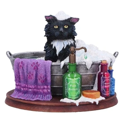 Image of Nemesis Now Lisa Parker Bath Time Figurine 11cm, Resin, Inspired by Artwork, Cat in Tub Ornament, Bathroom Decor, Cast the Finest Expertly Hand Painted
