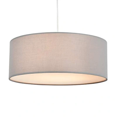 Image of SPARKSOR Pendant Light, Ceiling Hanging Lamp, Modern Fabric Light Shade, Large Grey Drum Lampshade, Round, for Bedroom Dining Room Living Room, 3 Bulb, E27