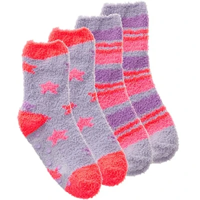Image of Metzuyan Kids Girls Fluffy Bed Socks Striped Stars Winter with Grippers Non Skid Lilac UK 6 8.5