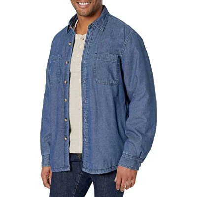 Image of Wrangler Authentics Men&#039;s Long Sleeve Sherpa Lined Denim Shirt Jacket, Indigo, XL