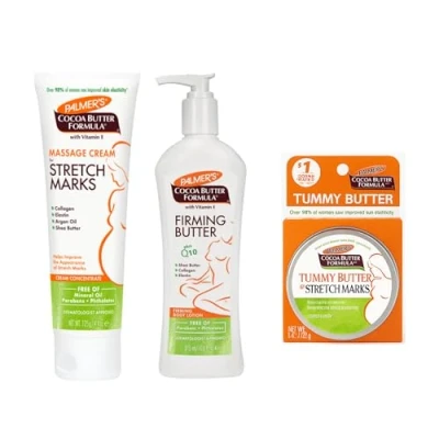 Image of Palmers Stretch Mark Cream Bundle Includes Cocoa Butter 125ml, Tummy for Marks 125ml &amp; Firming Body Lotion 315ml Pregnancy Improved