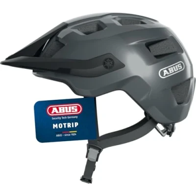 Image of ABUS MTB helmet MoTrip robust bike with height adjustable peak for mountain bikers individual fit unisex shiny grey, S