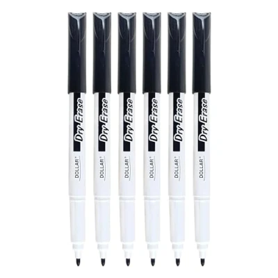 Image of Dry Erase Markers, Bullet Tip, BLACK, Pack of 5, Whiteboard Marker Pens, 1.0mm Medium Point, BroadMark 1.0 Wipe ZOFAX Black Ball Pen