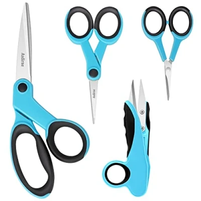 Image of Fabric Scissors, Scissors Set with Sharp Stainless Steel Blade and Soft Handles, Including Sewing Craft Thread Snipers Embroidery 4PCs, Blue/Black