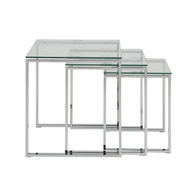 Image of AC Design Furniture Jannis Nesting Tables Set of 3 with Glass Tabletop and Metal Frame, piece Side Table for Living Room, Square Coffee Set, Modern Design, H: 55 x W: 50 D: cm