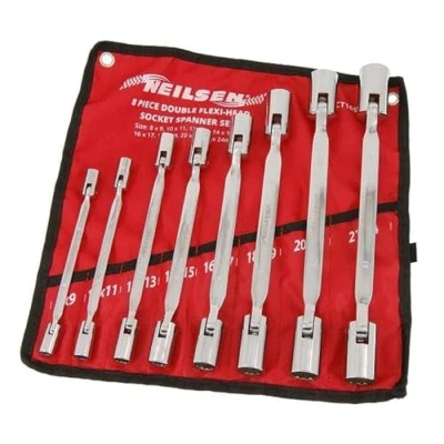 Image of 6 Pce Flexi Head Socket Wrench Set Dual 8 9 10 11 12 13 14 15 16 17 18 19