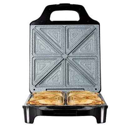 Image of Tower T27021 4 Slice Deep Fill Sandwich Maker with Easy Clean, Non Stick Plates, Automatic Temperature Control, Cool Touch Handle, 1600 W, Black