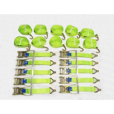 Image of Ratchet Straps 50MM 8M 5T X10 (Tie Down Heavy Duty Cargo Lashing Recovery Claw J Hook Hi Vis)