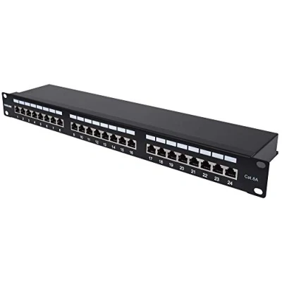 Image of Intellinet Patch Panel, Cat6a, FTP, 24 Port, 1U, Shielded, 90 Top Entry Punch Down Blocks, Black