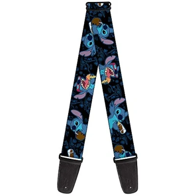 Image of Buckle Down GS WDY129 Guitar Strap Stitch Snacking Poses Black/Blue 2&quot; Wide 29 54&quot; Length