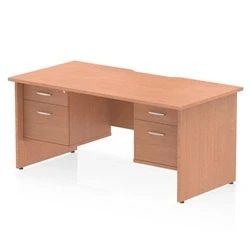 Image of Impulse 1600 x 800mm Scalloped Edge Straight Office Desk Beech Top Panel End Leg Workstation 2 Drawer Fixed Pedestal