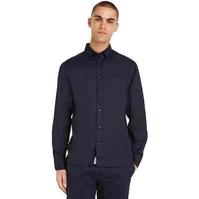 Image of Tommy Hilfiger Men&#039;s Core Flex Poplin Rf Shirt Mw0mw25035 Casual Shirts, Blue (Desert Sky), 3XL
