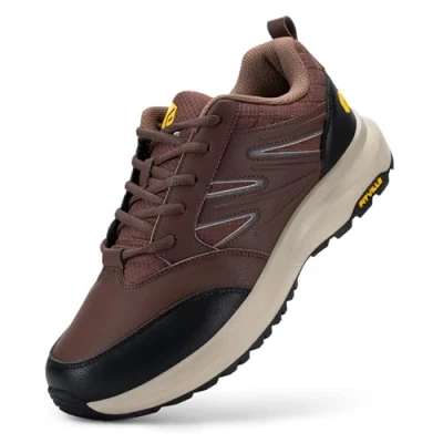 Image of FitVille Mens Extra Wide Fit Hiking Shoes, Walking Trekking Trainers with Arch Support for Heel Pain Relief, Sturdy Core 9 UK Brown