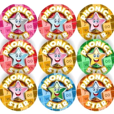 Image of 144 Star Phonics 30mm Glossy Reward Literacy Stickers for Teachers &amp; Parents