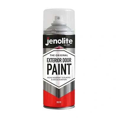 Image of JENOLITE Exterior Door Paint Aerosol RED Multi Surface Metal &amp; Wood Doors, Garage Doors Windows 400ml RAL 3020