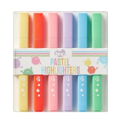 Image of Tinc Pretty Pastel Highlighters Perfect for School &amp; Homework Set of 6 Chisel Tip, S6PASTHL, Multicolor