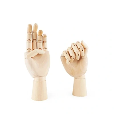Image of PDFans Wooden Hand Manikin Jointed Articulated Flexible Fingers Mannequin for Art Drawing, Display (Left+Right Hands)
