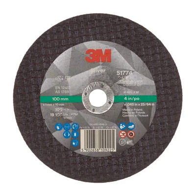Image of 3M Silver Cut off Wheel, T41, 100 mm x 1 9.53 mm, PN51774