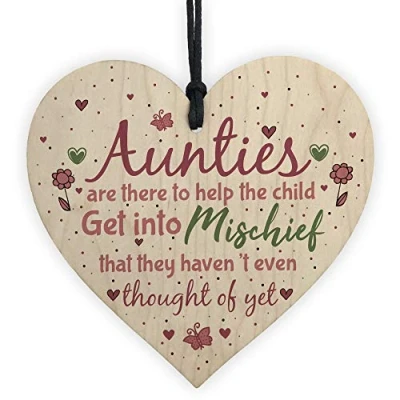 Image of RED OCEAN Funny Auntie Gift Best Friend Wooden Heart Shabby Chic Birthday Keepsake Niece Nephew Sign Plaque