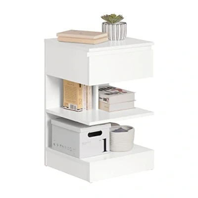 Image of SoBuy FBT49 W, Bedside Table Night Stand Side End Coffee with 1 Drawer and 2 Shelves, White