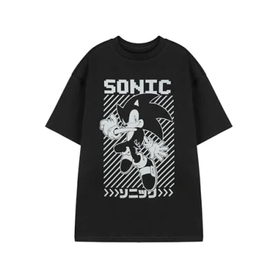 Image of Sonic THE HEDGEHOG Mens Black T Shirt Short Sleeve Graphic Tee Classic Design Retro Video Game Apparel Cotton for Fans of Sega Character