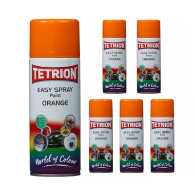 Image of Tetrion Easy Spray Multipurpose Paint 400 ML Pack of 6 High Visibility Orange Quick Drying Indoor &amp; Outdoor Use