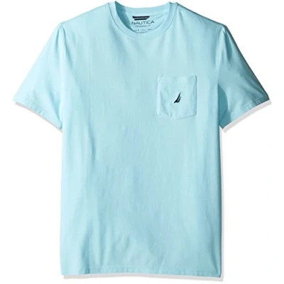 Image of Nautica Men&#039;s Solid Crew Neck Short Sleeve Pocket T Shirt, Bright Aqua, Medium