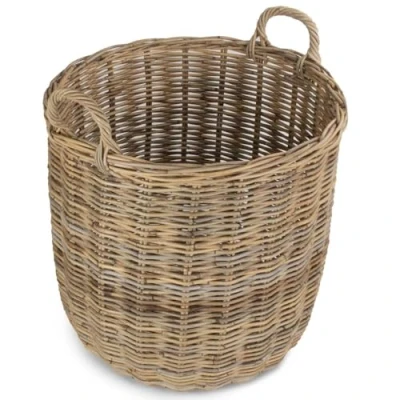 Image of Medium Tall Round Fireside Grey Rattan Log Basket
