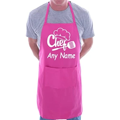 Image of Print4U Personalised Apron Chef Your Text Here Any Words BBQ Baking Cooking Pink