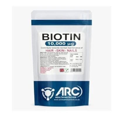 Image of Biotin 10,000mcg Vitamin B7, Hair Growth, High Strength 60 Tablets Suitable for Vegetarian and Vegan, Made in UK
